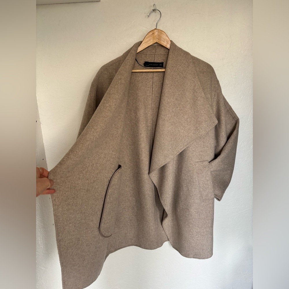 Zara Ecru Beige Wool Blend Open Draped Oversized Layering Cardigan Blanket Coat - Picture 12 of 15